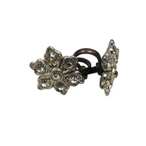 Vintage Rhinestone Flower Screw Back Earrings Silver Tone